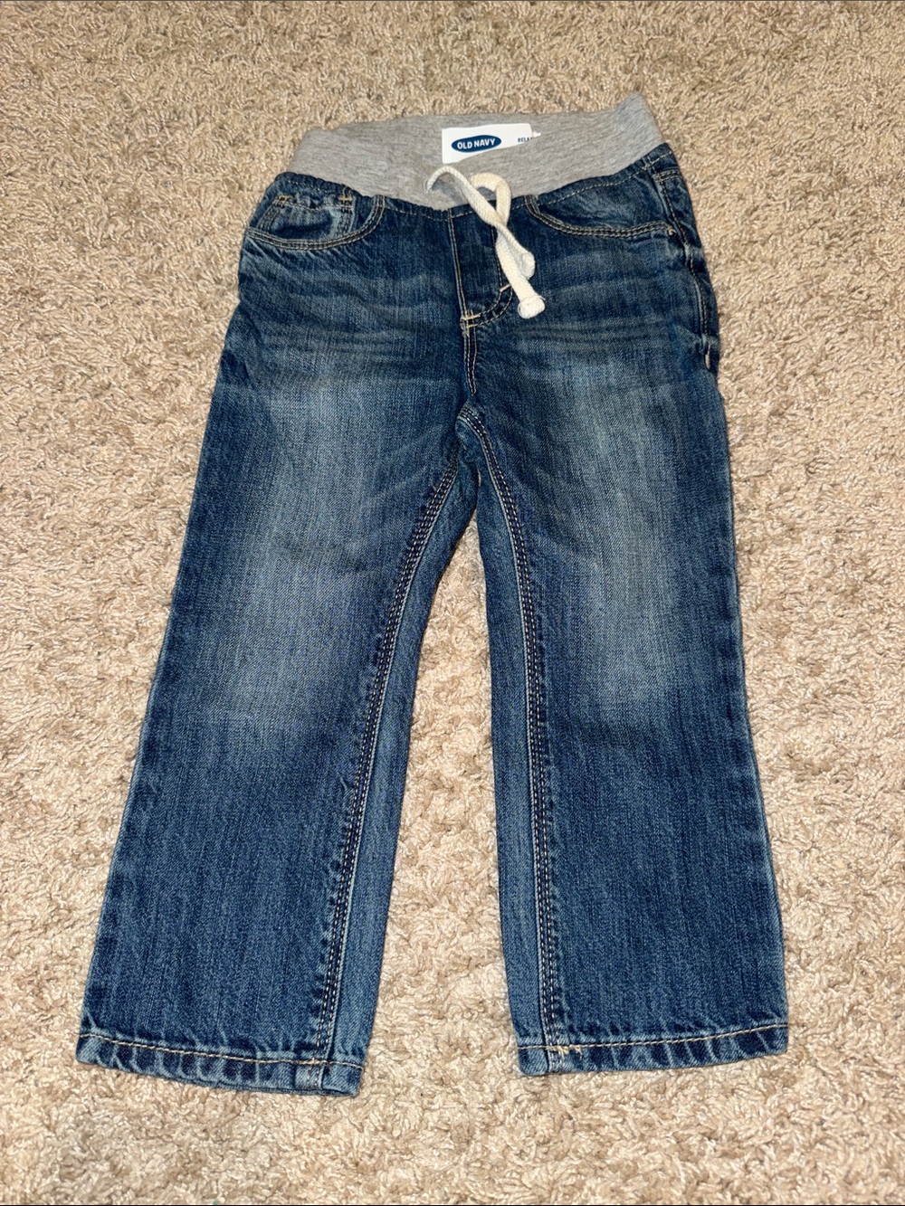 Old Navy Kids Dark Blue Denim Pull-On Jeans with Gray Waistband